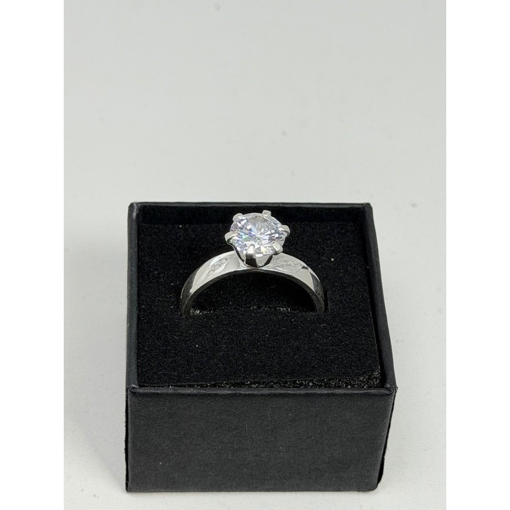Sterling Silver 925 Solitaire CZ Engagement Ring Size 8 Mexico Scroll Band